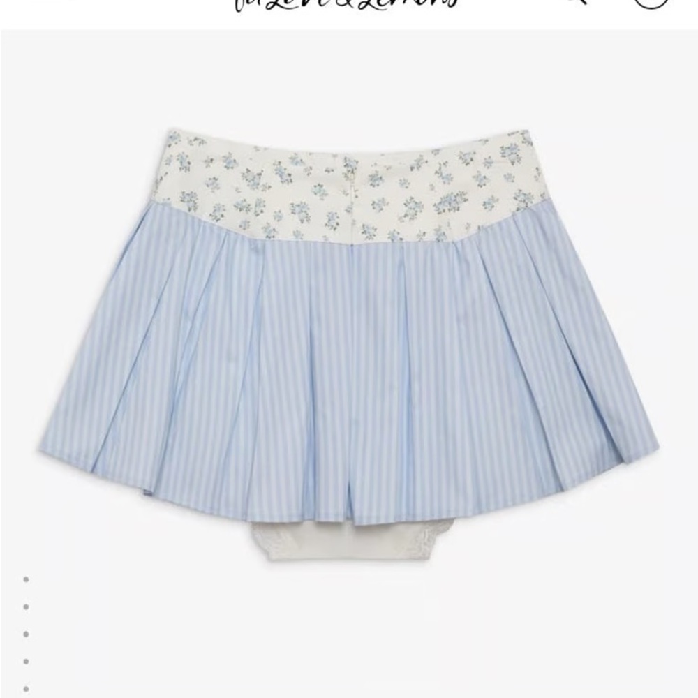 NWT Blue and White Luisa Popplin Pleated Mini Skirt